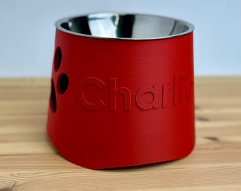 Personalized Elevated Dog Bowl | Ergonomic Raised Feeder with 3-Cup Stainless Steel Bowl