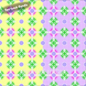 Geometrische bloemen en geruit naadloos patroon 2 kleurenbundels, bundel PNG, handgetekende, instant download