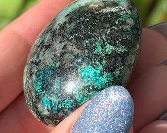 Chrysocolla Malachite Azurite Palm Stone | Blue Green Copper Mineral Specimen 1.75"