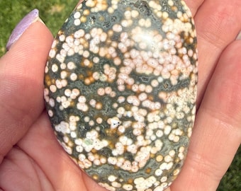 Ocean Jasper Palm Stone | Pink Green Orbicular Madagascar Crystal