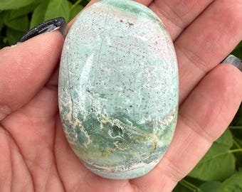 Unicorn Jasper Palm Stone, Green Polished Crystal, Natural Gemstone Worry Stone, 2.3 Inch