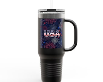 Taza térmica de viaje con diseño de fuegos artificiales de EE. UU. / Vaso térmico de 40 oz