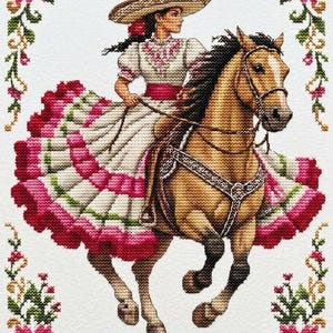 Patrón para punto de escaramuza charra Cross Stitch Pattern - PDF & Pattern Keeper / Paradise Compatible".
