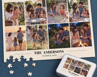 Custom Photo Puzzle with Tin Box Keepsake Family Gift Wedding Anniversary Couple Vacation Memory Collage Personalized Jigsaw Pet