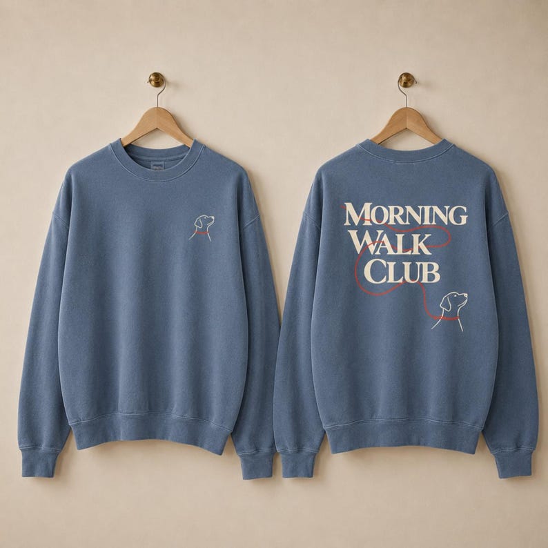 Dog Owner Sweatshirt Walking Crewneck Pet Lover Gift for Her Cozy Graphic Pullover Birthday Gift Idea Christmas Present Women’s Casual Top Blue Jean