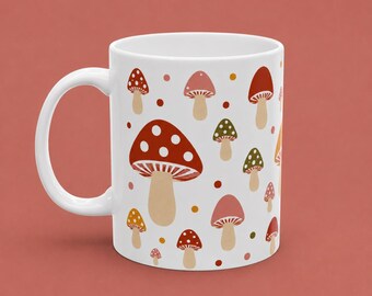 Mushroom Coffee Mug Fungi Lover Gift Woodland Nature Inspired Botanical Colorful Illustrated Ceramic Fall Cup Retro Autumn Kitchen Drinkware