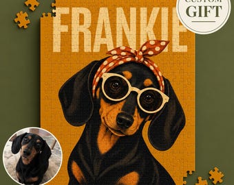 Custom Pet Puzzle Personalized Dog Portrait Illustration Retro Animal Photo Tin Jigsaw Customize Cat Puzzle Pet Parent Gift Birthday Present