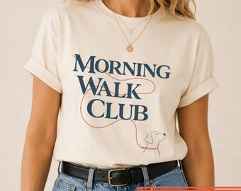 Dog Walking Shirt Morning Club Tee Unisex Comfort Cotton Graphic Tshirt Dog Owner Gift Women Pet Enthusiast Apparel Casual Walker Top Canine