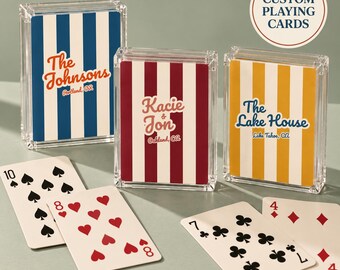 Personalized Playing Cards Retro Striped Card Deck Custom Family Name Gift Lake House Cabin Present Girls Trip Gift Idea Wedding Anniversary