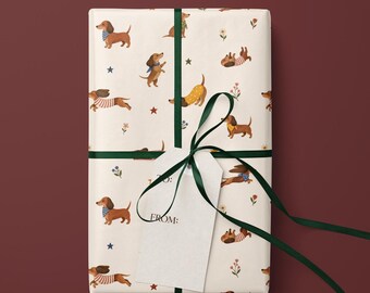 Dachshund Wrapping Paper Dog Gift Wrap Birthday Party Supplies Pet Owner Present Wiener Puppy Sheet Floral Animal Pattern Celebration Pup