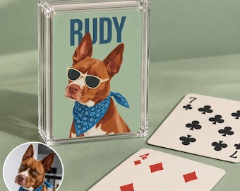 Custom Pet Playing Cards Personalized Card Deck Dog Portrait Cat Illustration Gift Unique Lover Birthday Present Memorial Keepsake Game