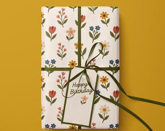 Retro Floral Wrapping Paper Birthday Gift Wrap Vintage Inspired Botanical Flower Colorful Inspired Women Cottage Core Sheet Roll