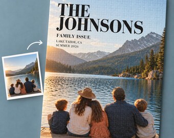 Custom Photo Puzzle Personalized Jigsaw Keepsake Gift Family Picture Magazine Cover Design Editorial Wedding Anniversary Memory Keepsake Tin