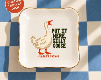 Personalized Jewelry Dish Custom Name Gift Her Birthday Best Friend Silly Goose Ring Tray Ceramic Trinket Small Catchall Holder Housewarming