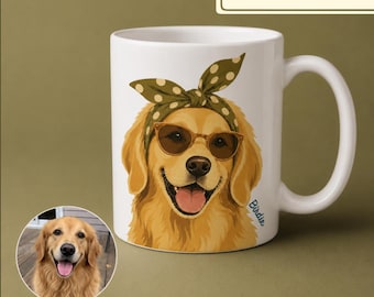 Personalized Pet Portrait Mug Custom Dog Illustration Mid Century Modern Coffee Cup Pet Owner Birthday Gift Memorial Keepsake Ceramic