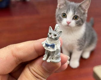 Collana con ciondolo a forma di gatto dipinto a mano su misura, gioiello ricordo per gli amanti dei gatti.