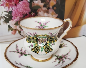 Beautiful Vintage Royal Stafford Footed Cup with Saucer, Tartan Series-MacLeod, Made in England,  Victorian style tea time