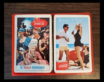 VINTAGE 1960 "Be Really Refreshed" Coca Cola Cards - 2 Sets (woman on a beach and a masquerade party scene)