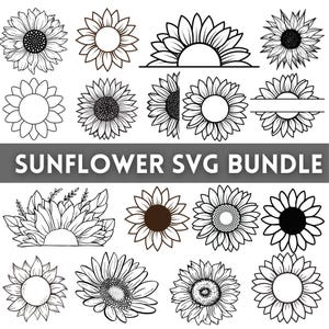 Solros SVG-paket, blommiga klippfiler, clipart, direktnedladdning