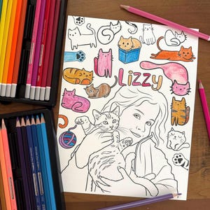 Kattinspirerad anpassad utskrivbar målarbild, personligt fotomålarbild för kattälskare, rolig festgåva, kreativ skolaktivitet