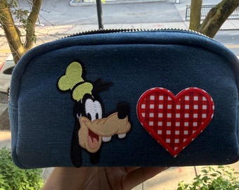 Goofy Heart Jean clutch/makeup bag