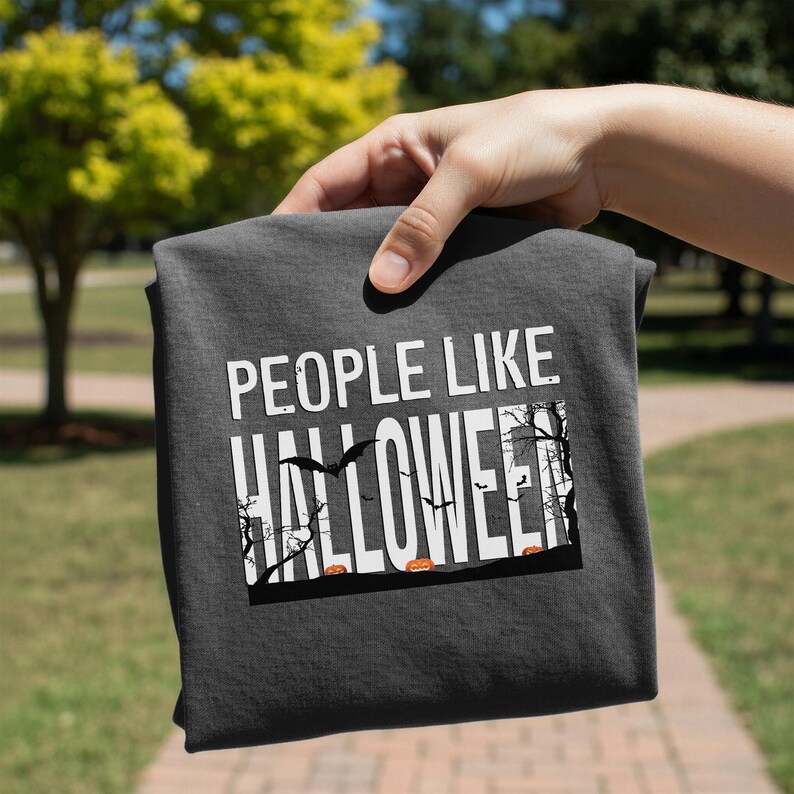 People Like Halloween T-Shirt | Spooky Typography Tee, Moonlit Silhouette Tee image 3