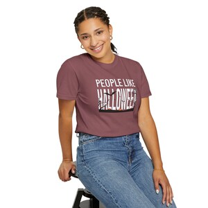 People Like Halloween T-Shirt | Spooky Typography Tee, Moonlit Silhouette Tee image 12