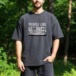 People Like Halloween T-Shirt | Spooky Typography Tee, Moonlit Silhouette Tee image 2