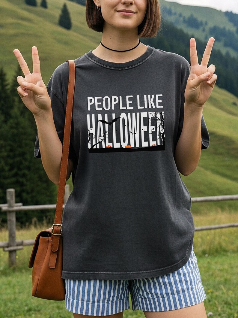 People Like Halloween T-Shirt | Spooky Typography Tee, Moonlit Silhouette Tee image 14