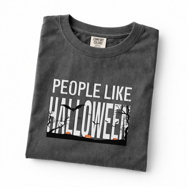 People Like Halloween T-Shirt | Spooky Typography Tee, Moonlit Silhouette Tee image 4