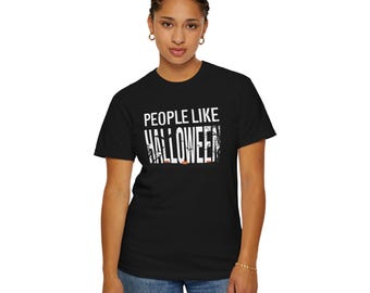 People Like Halloween T-Shirt | Spooky Typography Tee, Moonlit Silhouette Tee
