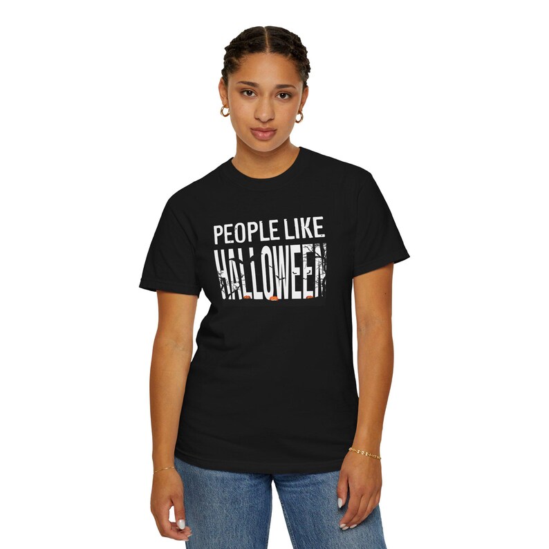 People Like Halloween T-Shirt | Spooky Typography Tee, Moonlit Silhouette Tee image 1