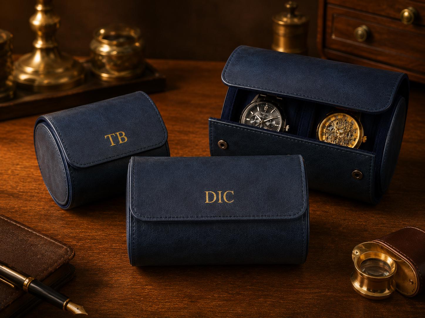 Personalized Vegan Leather Watch Roll Case, Travel Watch Organizer, Gift for Him Dad Husband