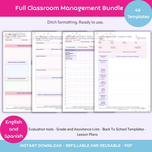 Planificador Docente Bilingüe Imprimible Plantillas PDF Descargables Español Inglés Organización de Aula Plan de Clases Maestra Sustituta