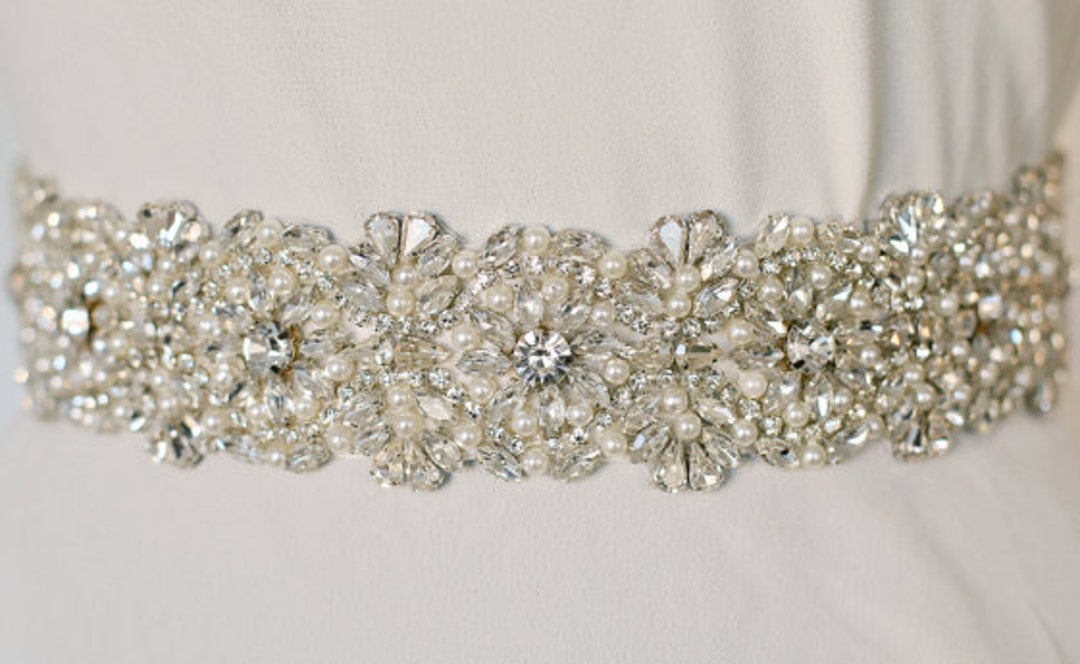 Jaxie Bridal Belt - Pearl, Rhinestone, & Crystal Embellished Demi Belt Sash Jaxie Demi Bridal Belt Ivory Pearl Rhinestone Sash with  main image 4