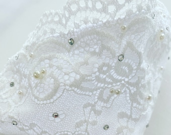 OFF WHITE Lace, Pearl + Swarovski Bridal Mask