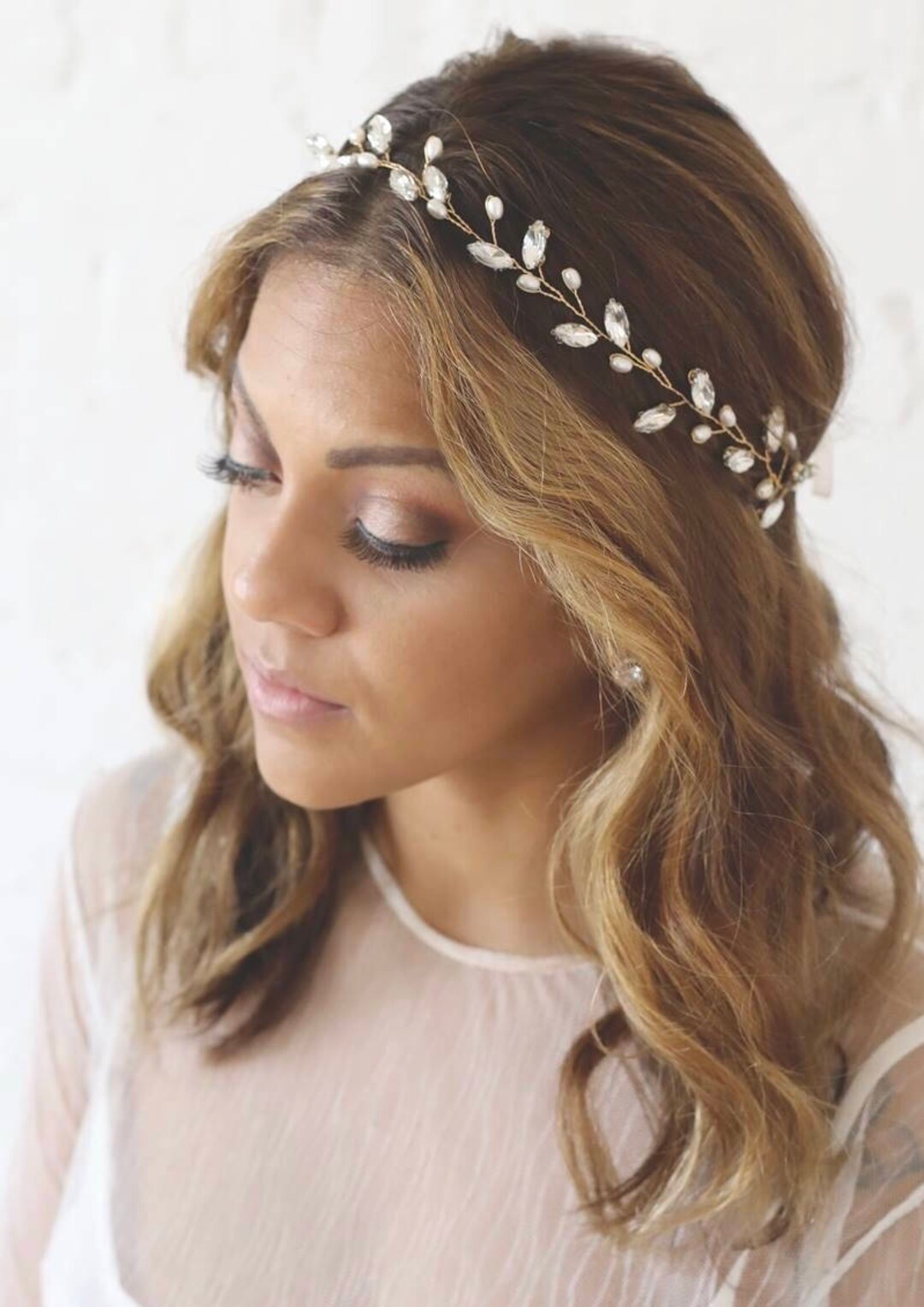 Rhinestone Pearl Hair Vine: Bridal Headpiece - Etsy display picture 3