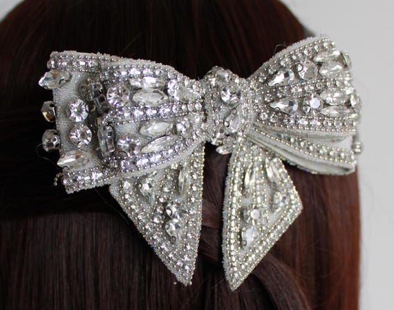 Silver Rhinestone Bow Hair Clip Vorkoi 2PCS Bow Hair Clips Rhinestone Hair Accessories  main image 4