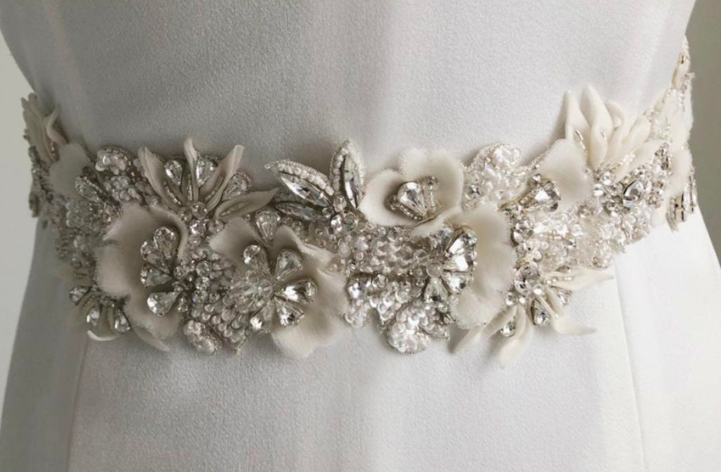 Jaxie Bridal Belt - Pearl, Rhinestone, & Crystal Embellished Demi Belt Sash Jaxie Demi Bridal Belt Ivory Pearl Rhinestone Sash with  main image 3