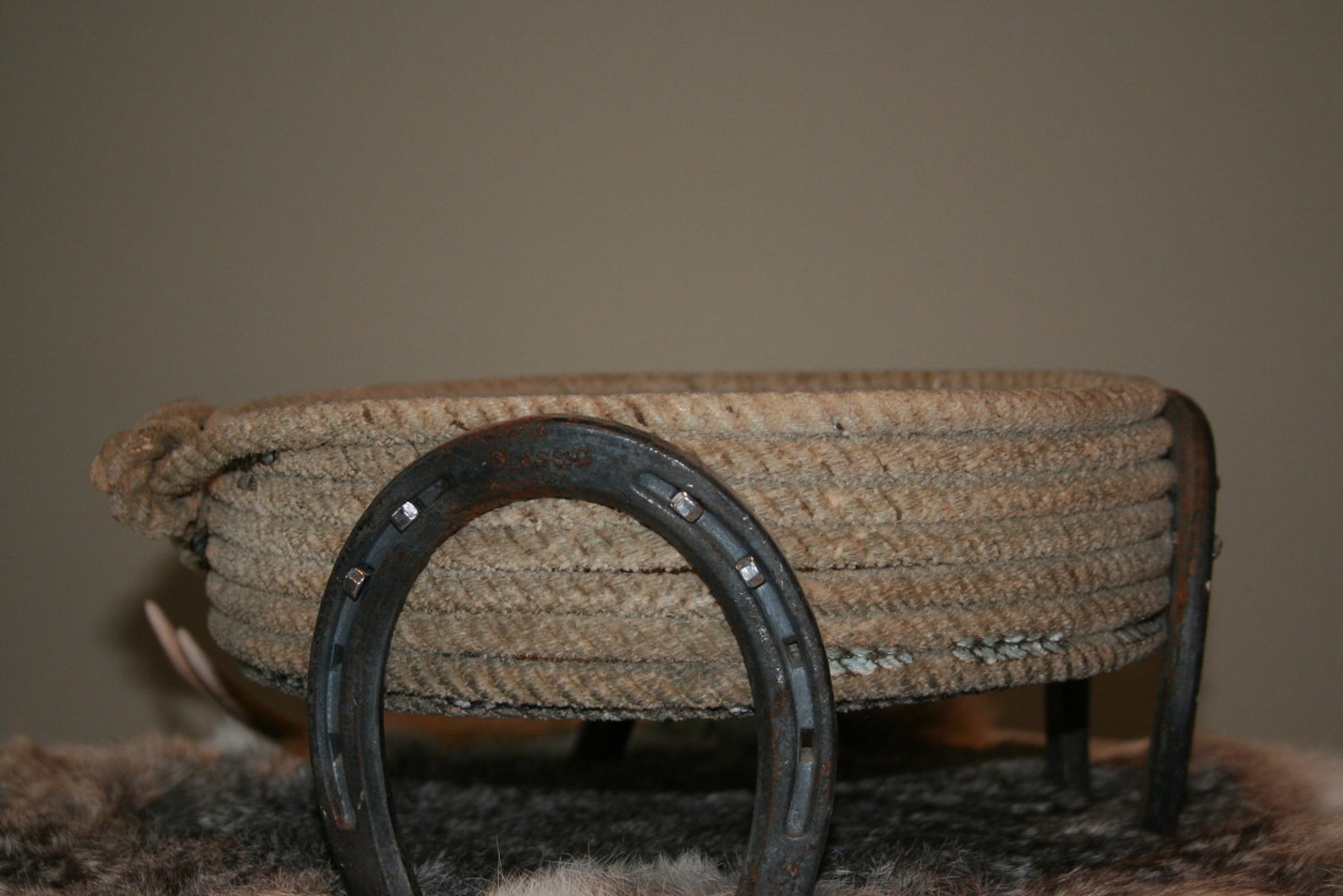 Western Cowboy Lariat Rope Basket with Horseshoes from Plus Z Etsy