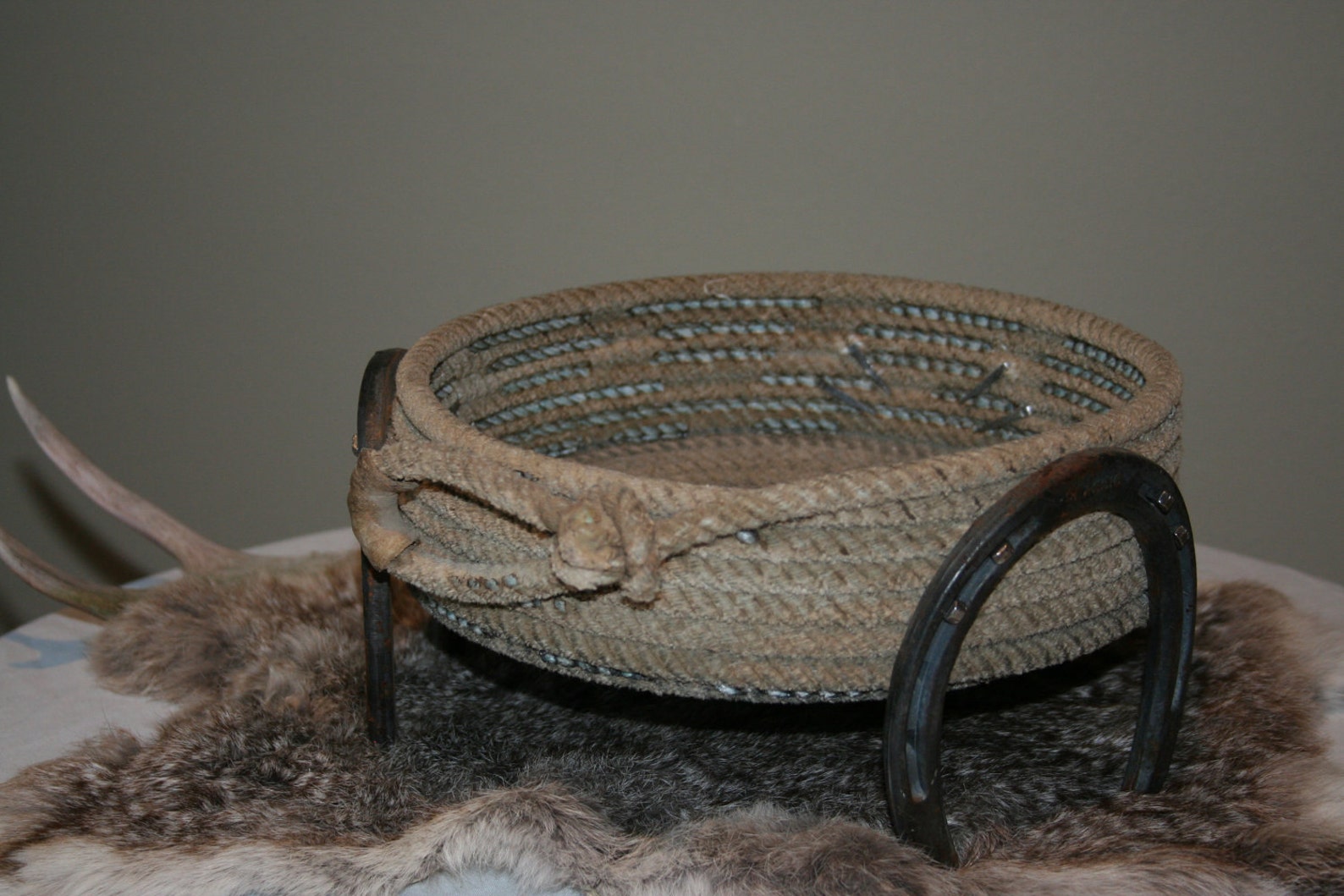 Western Cowboy Lariat Rope Basket with Horseshoes from Plus Z Etsy