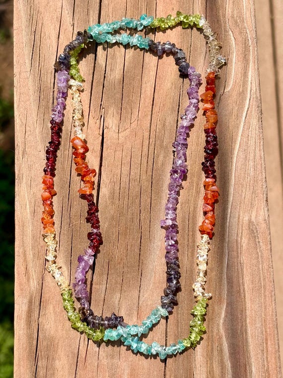 Rainbow Chakra Gemstone Chips Necklace