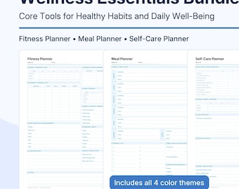 Minimalist Wellness Planner Bundle – Fitness, Meal, Self-Care Templates (Digital Download)