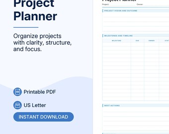 Project Planner Template | Minimal Printable PDF | Productivity Planner | Instant Download
