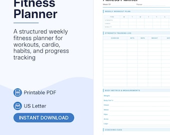 Fitness Planner Template | Minimal Printable PDF | Wellness Planner | Minimalist Design | Instant Download