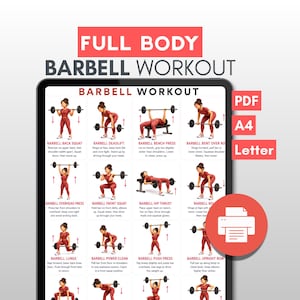 Skivstångsträning för kvinnor, poster med skivstångsövningar, utskrivbar väggkonst för gym, dekoration för hemmagym, digital nedladdning, A4 och US Letter