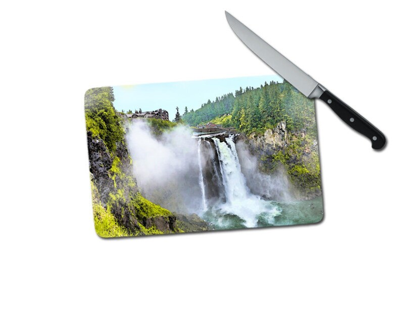 Glass Cutting Board Art Cutting Board Snoqualmie Falls WA Small Tempered Glass Cutting Board Housewarming Wedding Gift 7 x 10.5