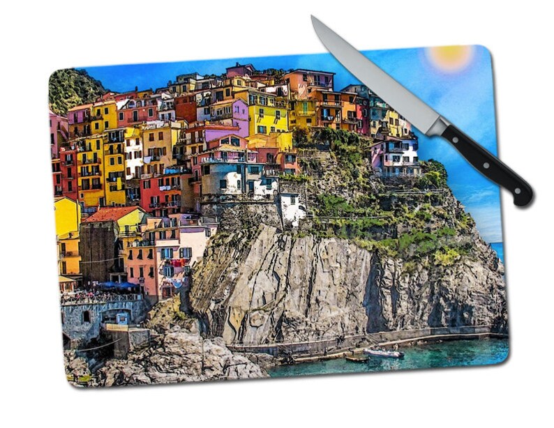 11 x 15 Manarola Italy Large Tempered Glass Cutting Board Art Cutting Board Housewarming Gift Wedding