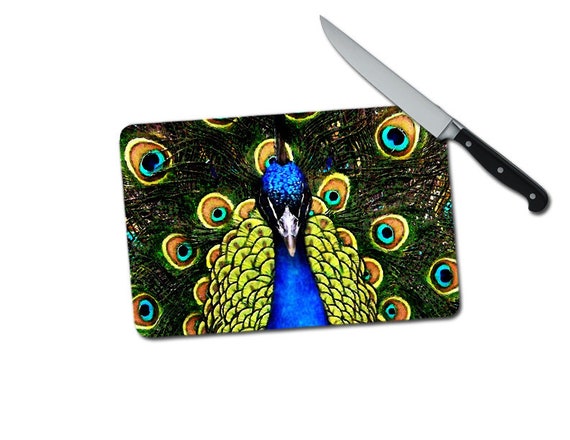 Peacock Small Tempered Glass Cutting Board Glass Cutting Etsy