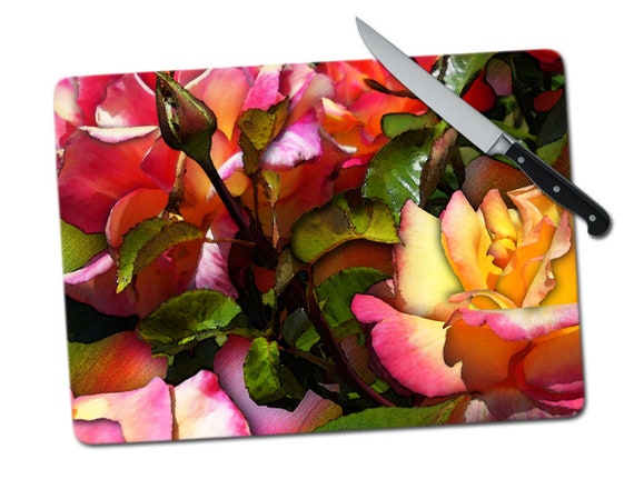 Roses Rose Large Tempered Glass Cutting Board Glass Cutting Etsy